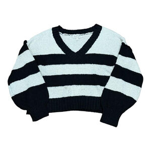 Wild Skye Sweater Womens XL Black White Striped V Neck Pullover Soft Knit